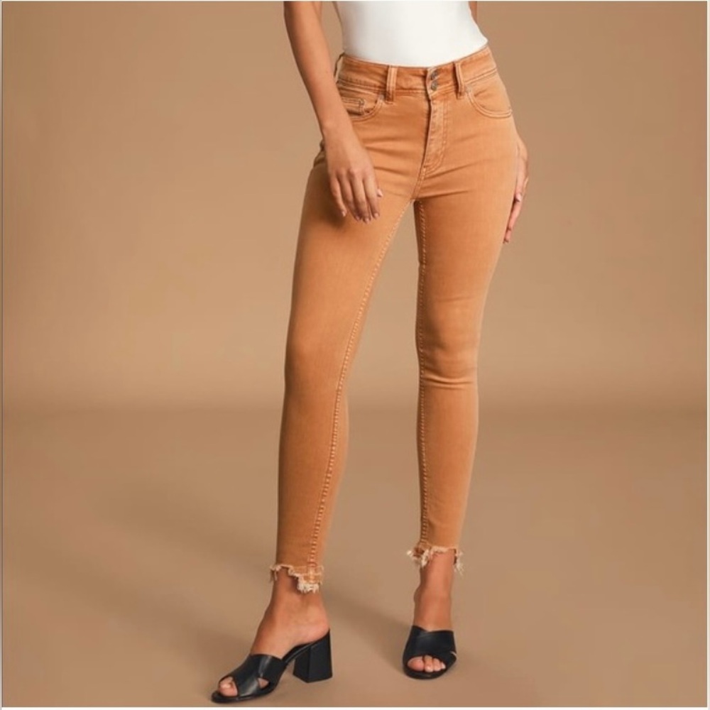 Free People Wild Child High Rise Skinny Jeans ✨ Camel Size 26 | tiger golden